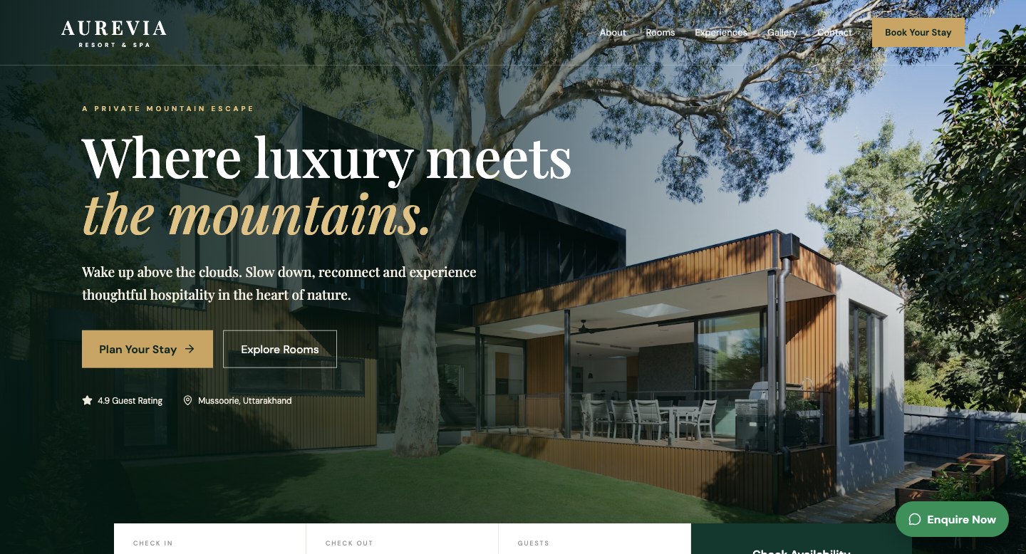 Aurevia Resort website demo screenshot