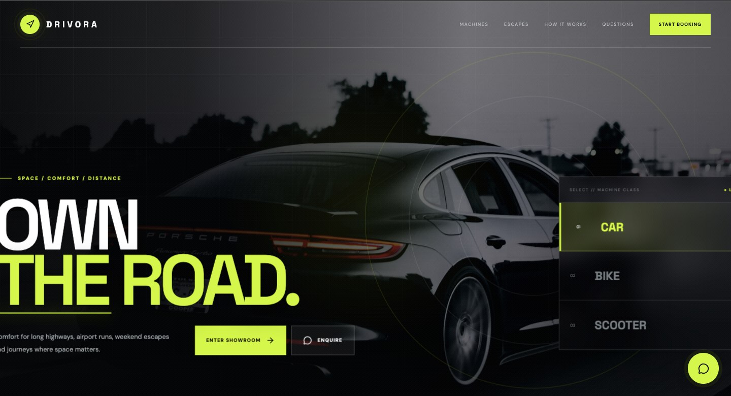 Drivora Rentals website demo screenshot